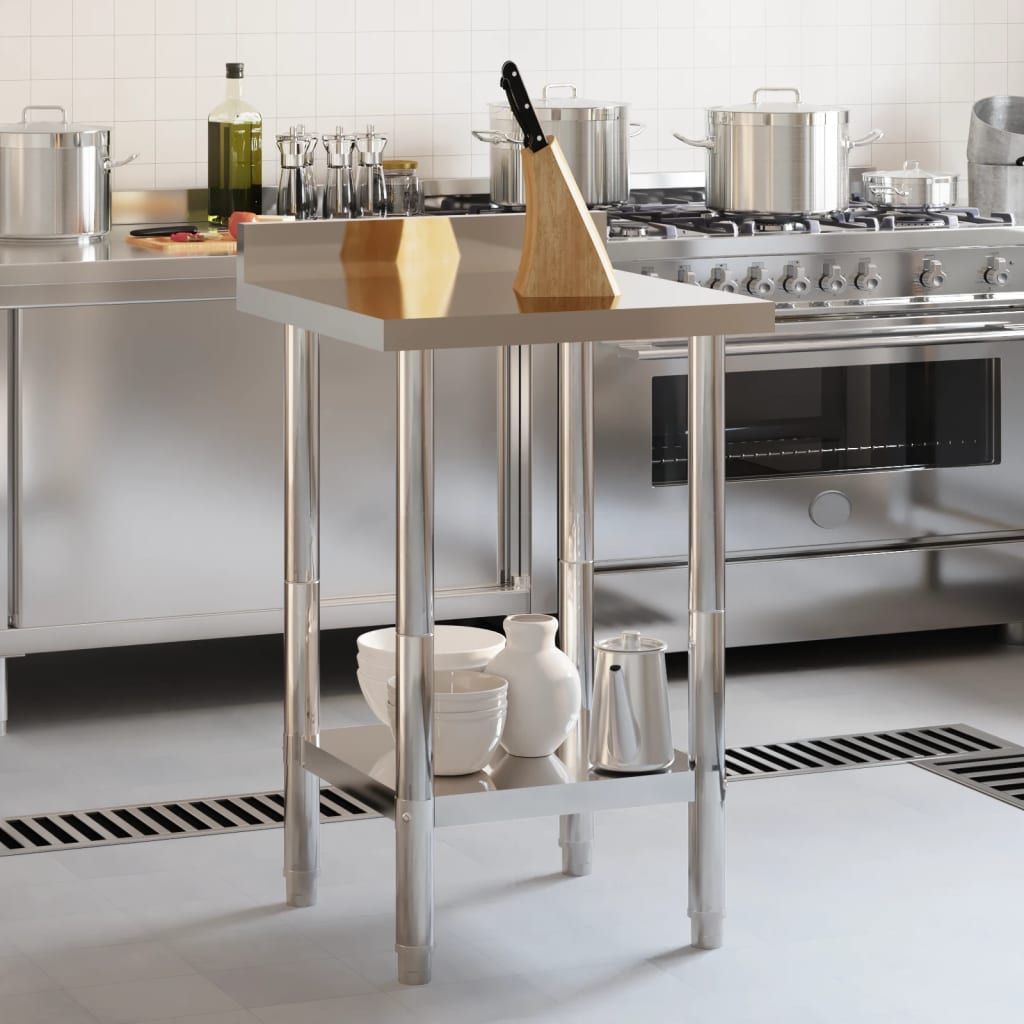 VidaXL table de travail de cuisine avec protection anti-éclaboussures 55x55x93 cm acier inoxydable