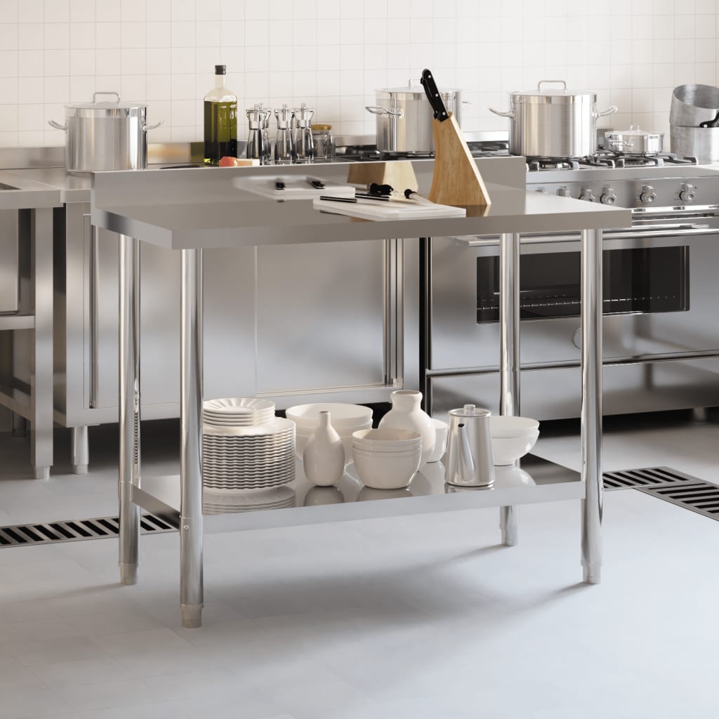 Vidaxx table de travail de cuisine avec protection anti-éclaboussures 110x55x93 cm acier inoxydable