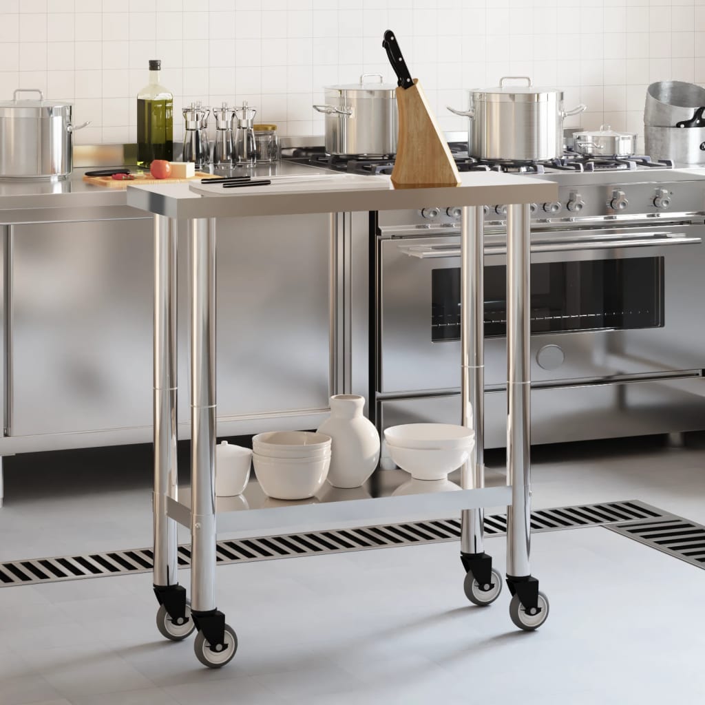 Table de cuisine Vidaxl avec roues 82.5x30x85 cm en acier inoxydable