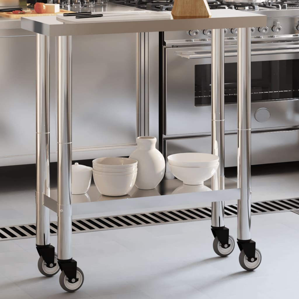 Vidaxl Kitchenwork table with wheels 82.5x30x85 cm Stainless steel