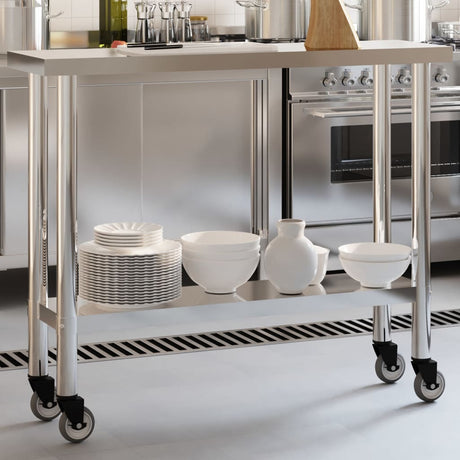 Vidaxx table de travail de cuisine à roulettes 110x30x85 cm acier inoxydable