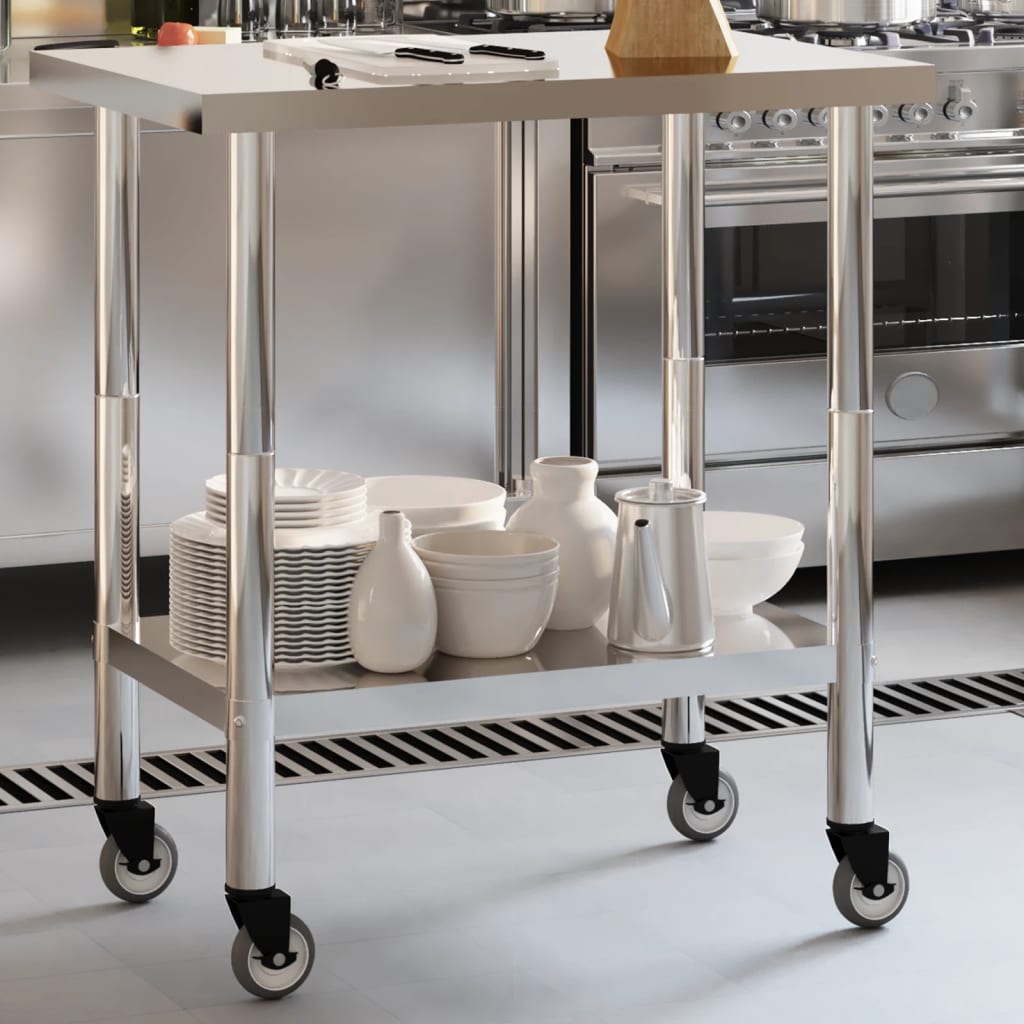 VidaXL Kitchenwork table with wheels 82.5x55x85 cm stainless steel