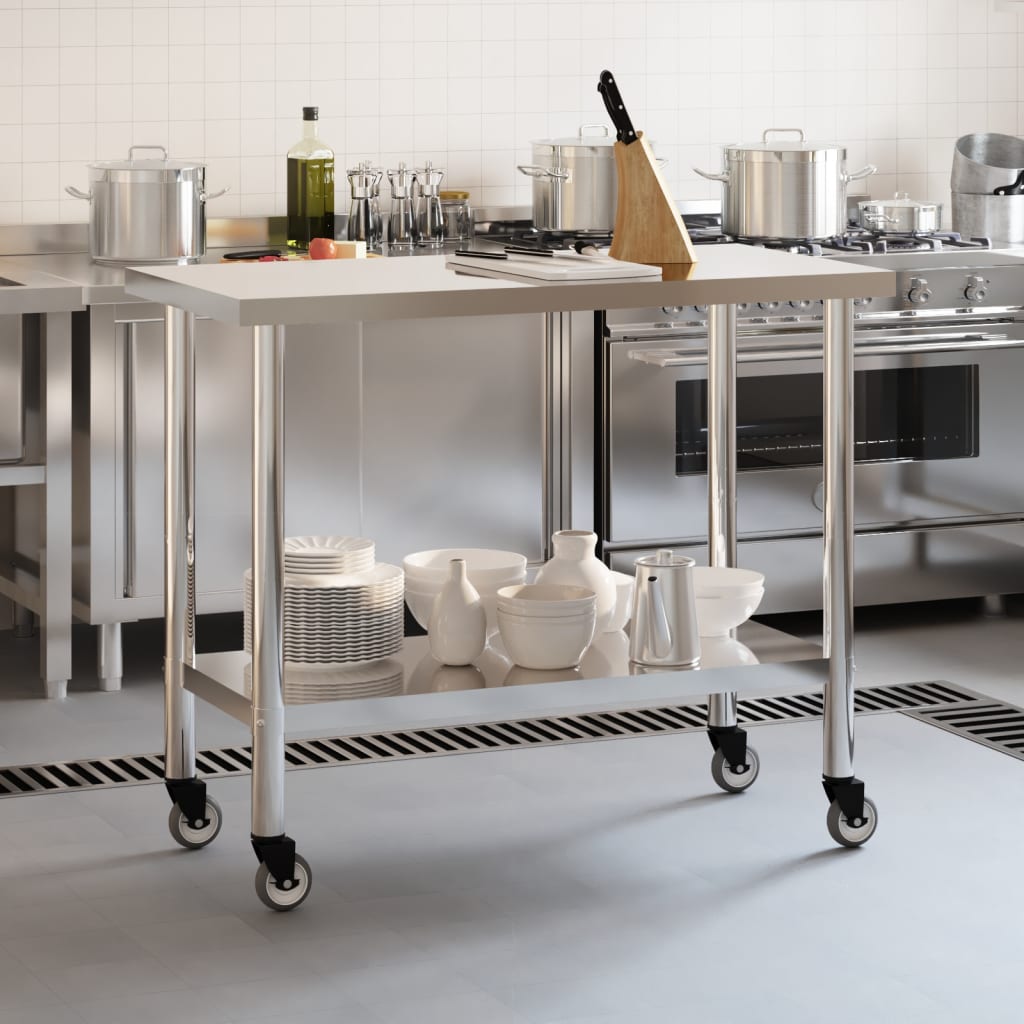 Vidaxx table de travail de cuisine à roulettes 110x55x85 cm acier inoxydable