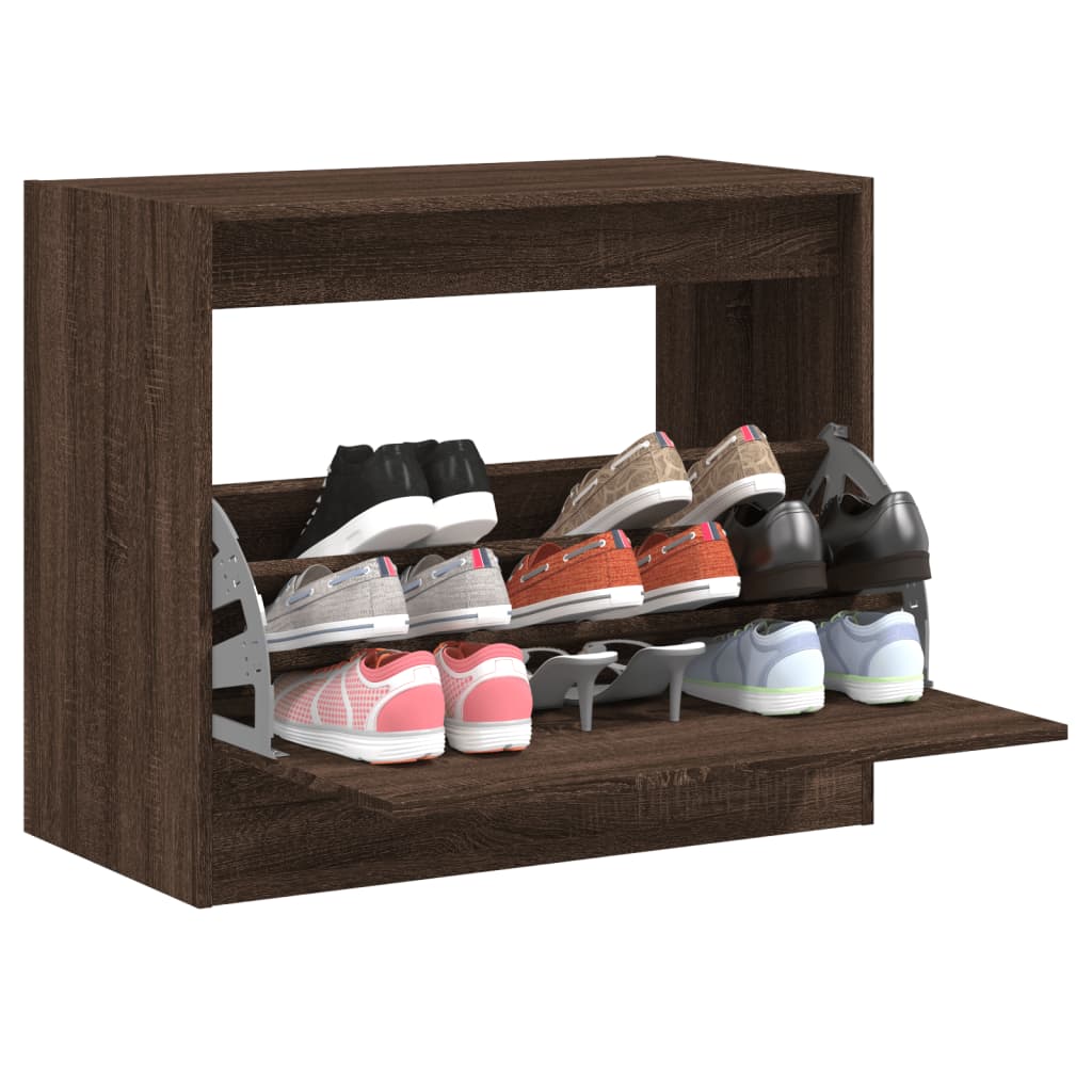 Vidaxl Shoe Cabinet 80x42x69 cm skåret træbrun eg farve