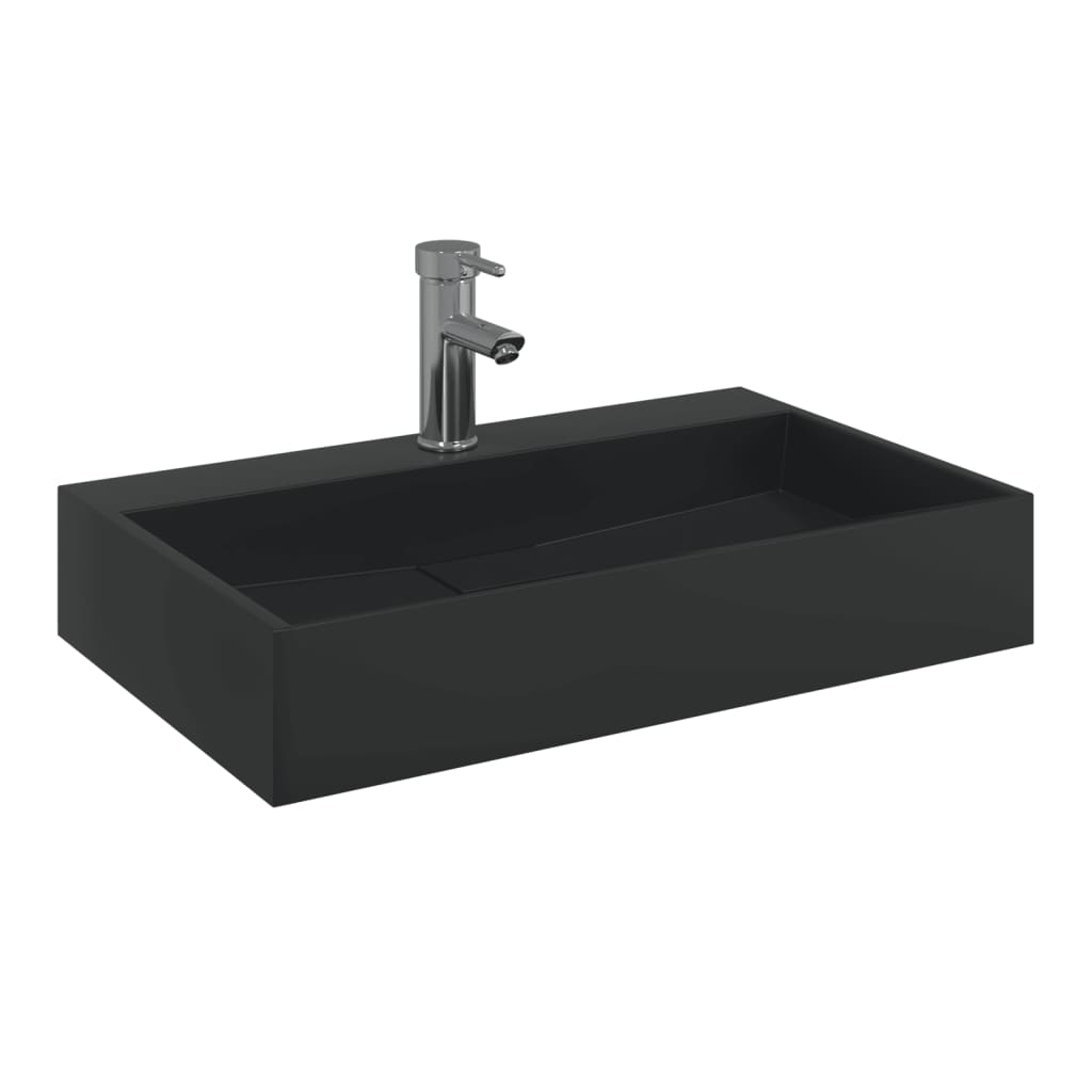 VidaXL Lavabo 60x38x11 cm marbre minéral moulé noir mat