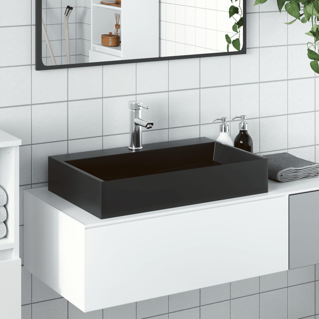 VidaXL Lavabo 60x38x11 cm marbre minéral moulé noir mat