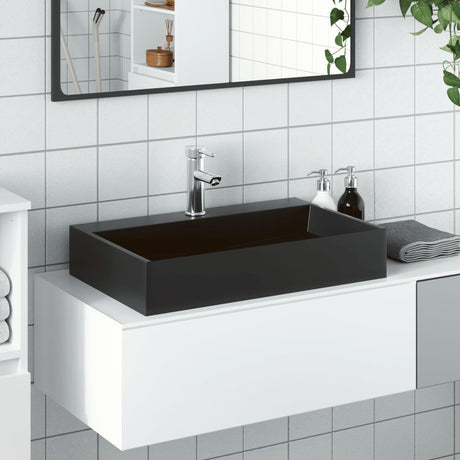 VidaXL Lavabo 60x38x11 cm marbre minéral moulé noir mat