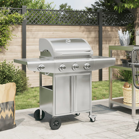 Barbecue à gaz Vidaxl avec 4 brûleurs en acier inoxydable couleur argent