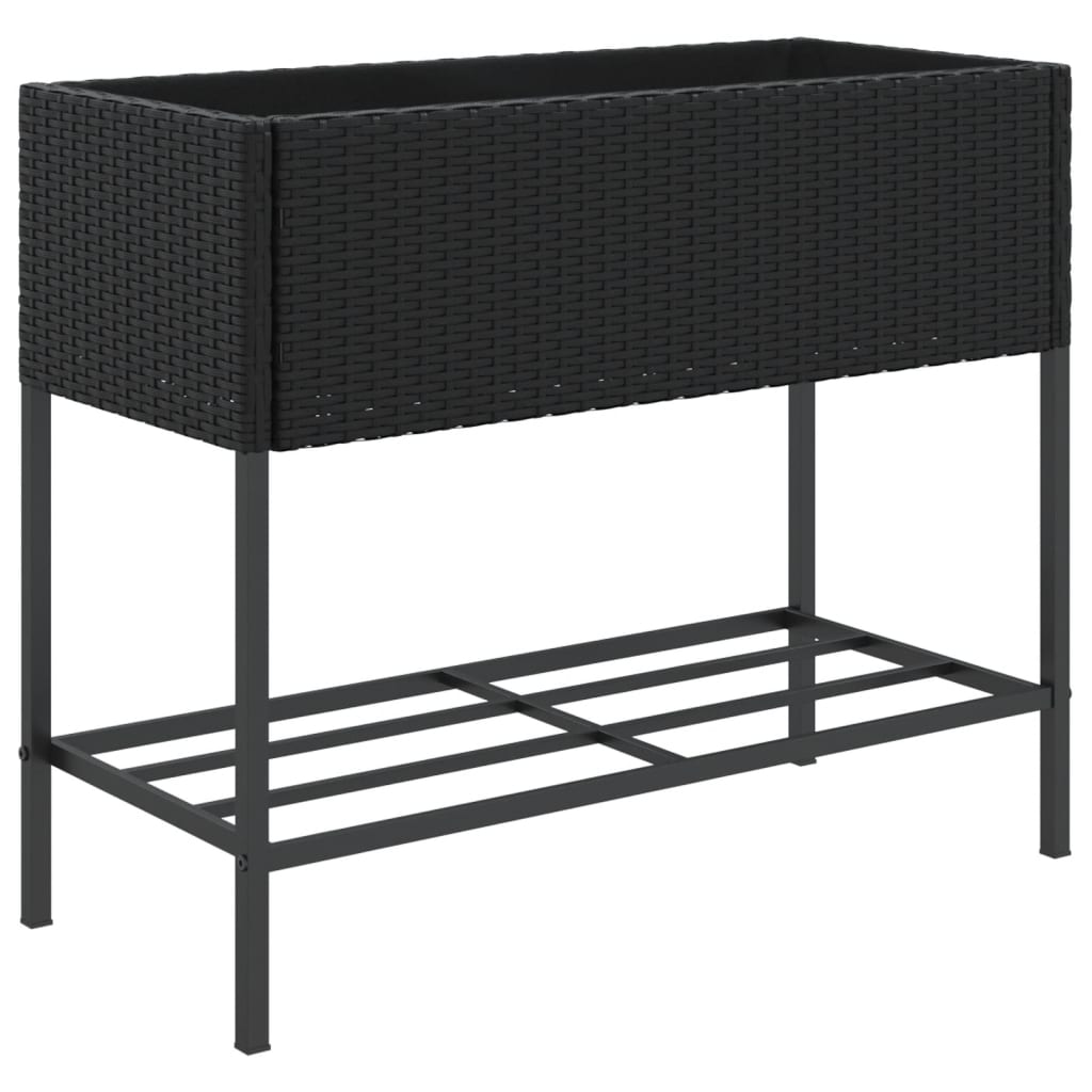 VidaXL jardinière avec étagère poly rotin noir
