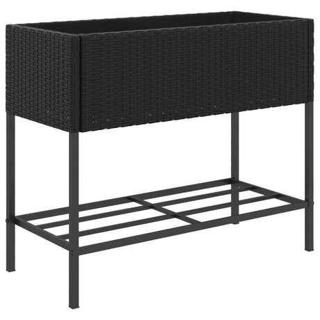 VidaXL jardinière avec étagère poly rotin noir