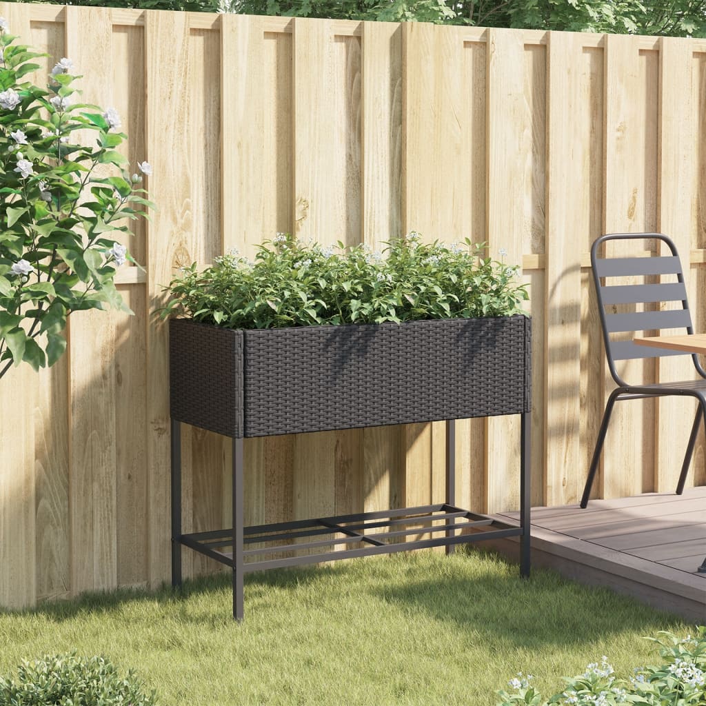VidaXL jardinière avec étagère poly rotin noir