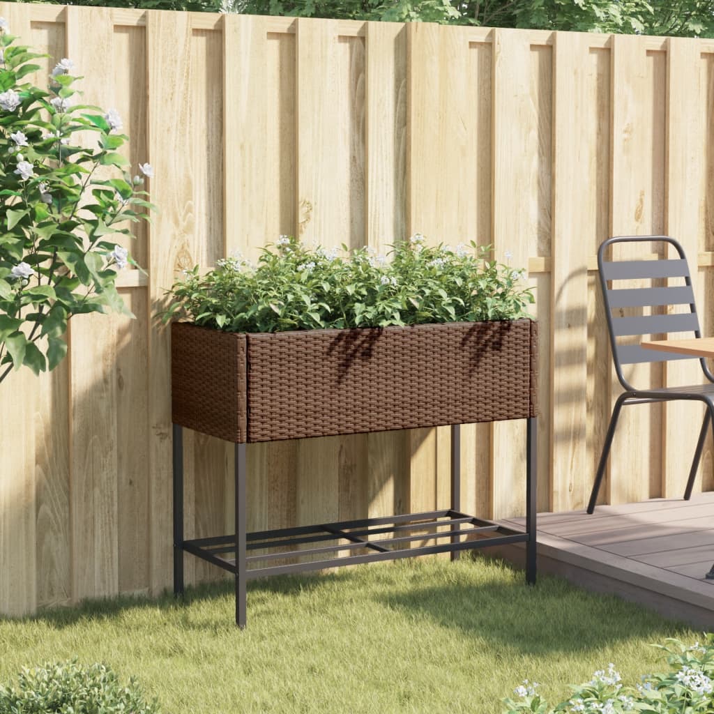 VidaXL jardinière avec étagère poly rotin marron