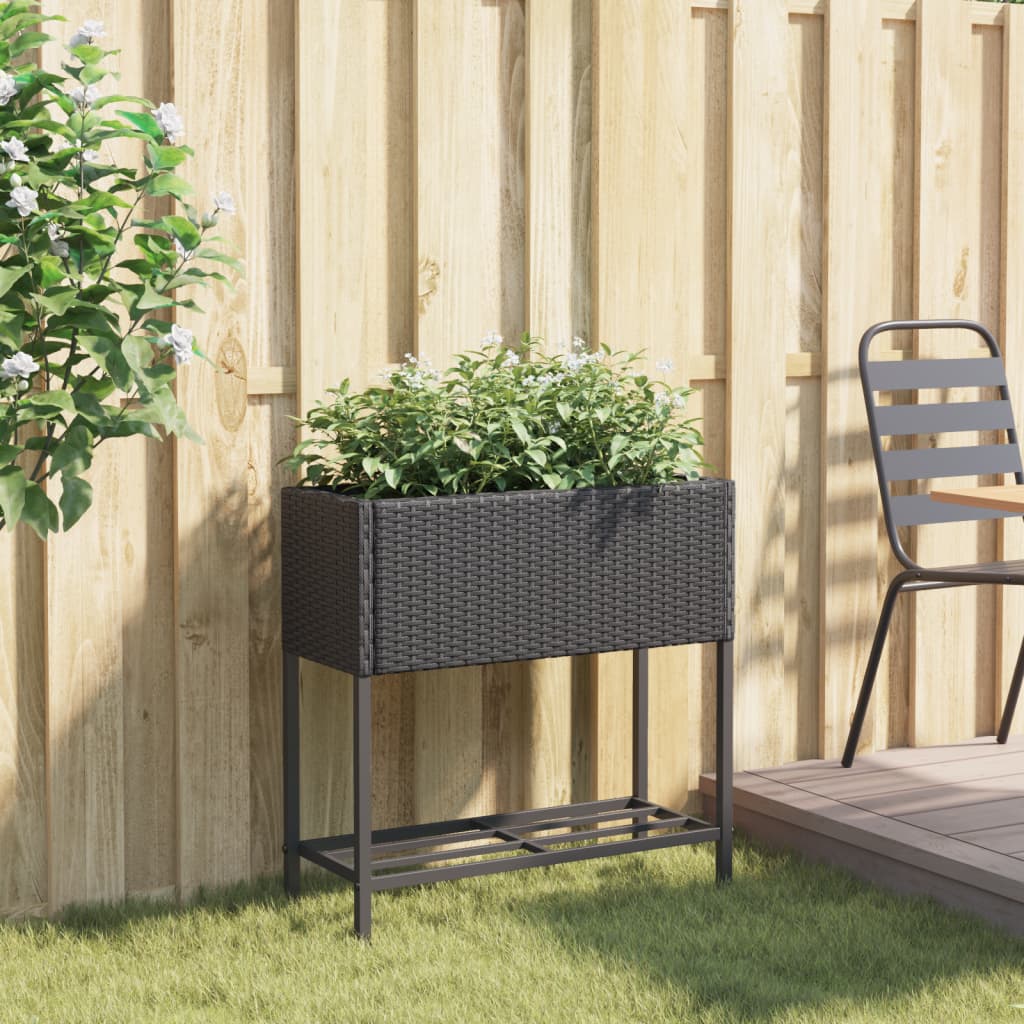 VidaXL jardinière avec étagère poly rotin noir