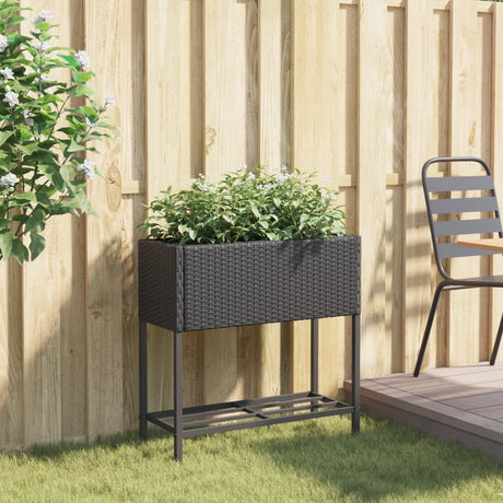 VidaXL jardinière avec étagère poly rotin noir