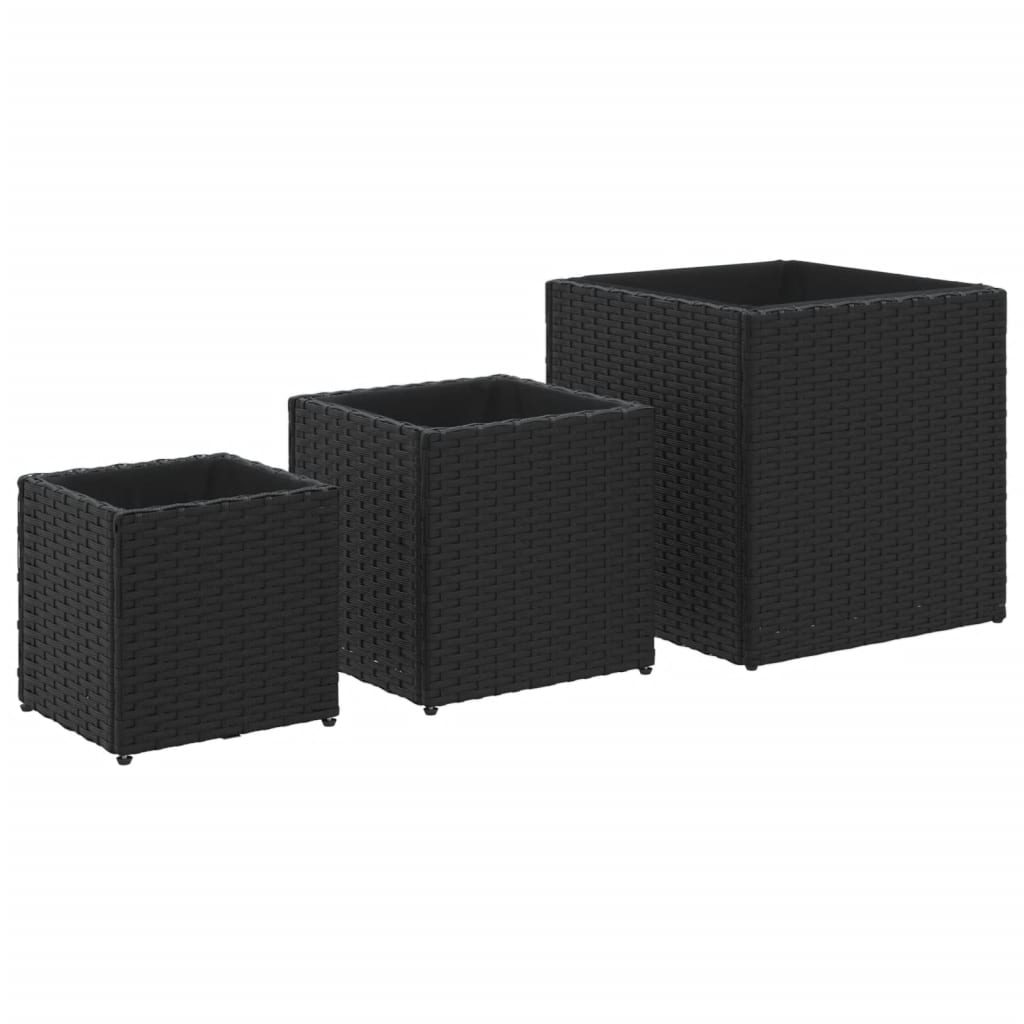 VidaXL jardinières 3 pcs poly rotin noir