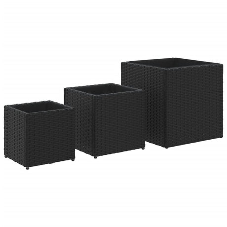VidaXL jardinières 3 pcs poly rotin noir