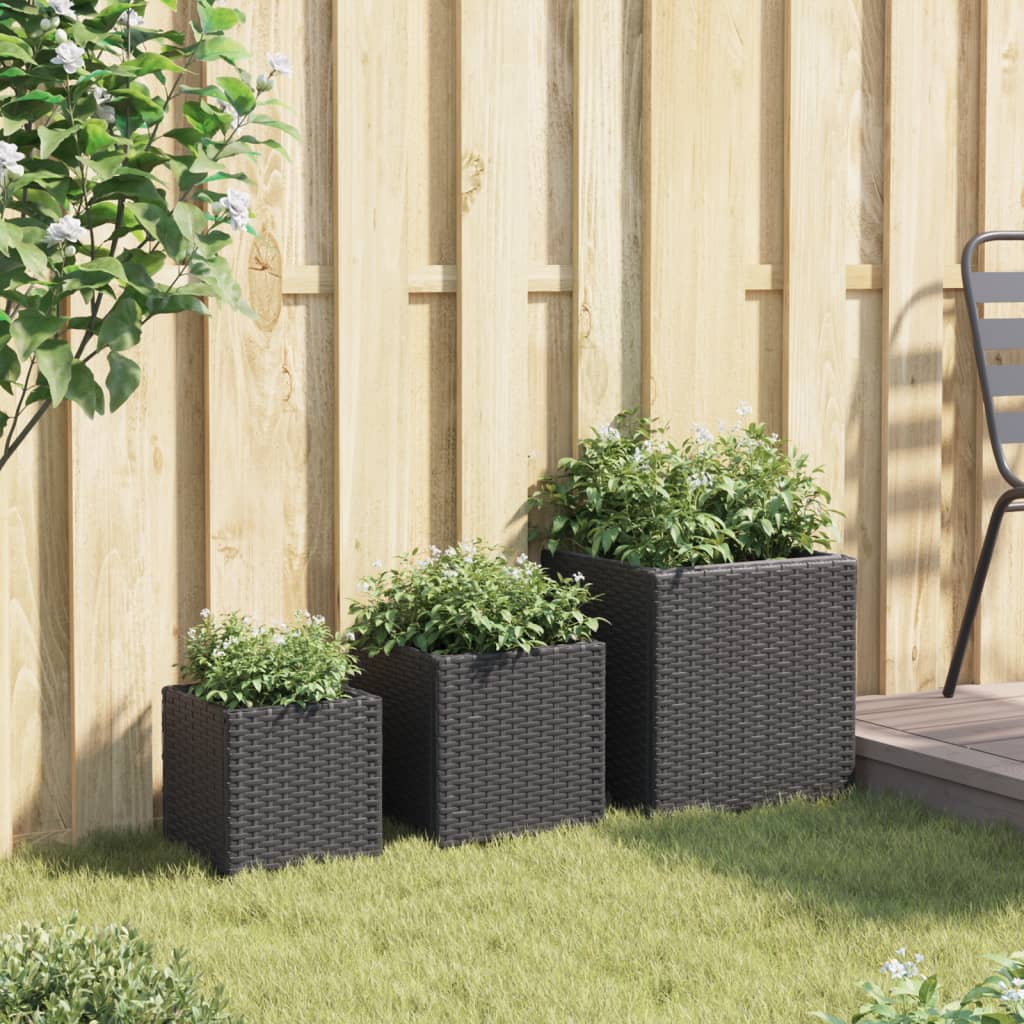 VidaXL jardinières 3 pcs poly rotin noir