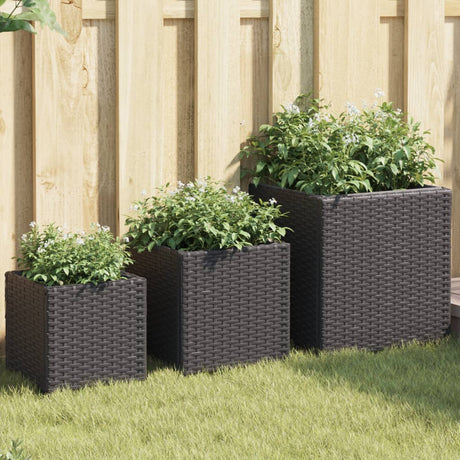 VidaXL jardinières 3 pcs poly rotin noir