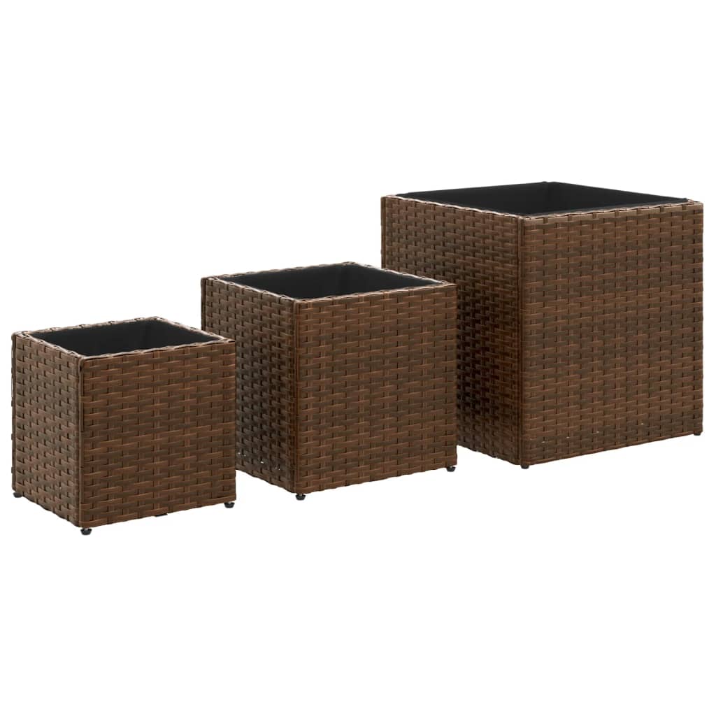 VidaXL jardinières 3 pcs poly rotin marron