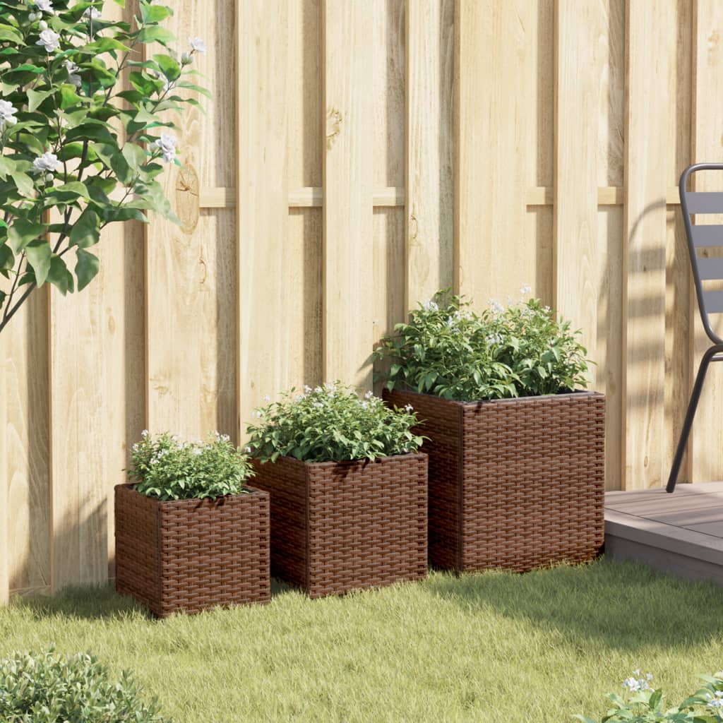 VidaXL jardinières 3 pcs poly rotin marron