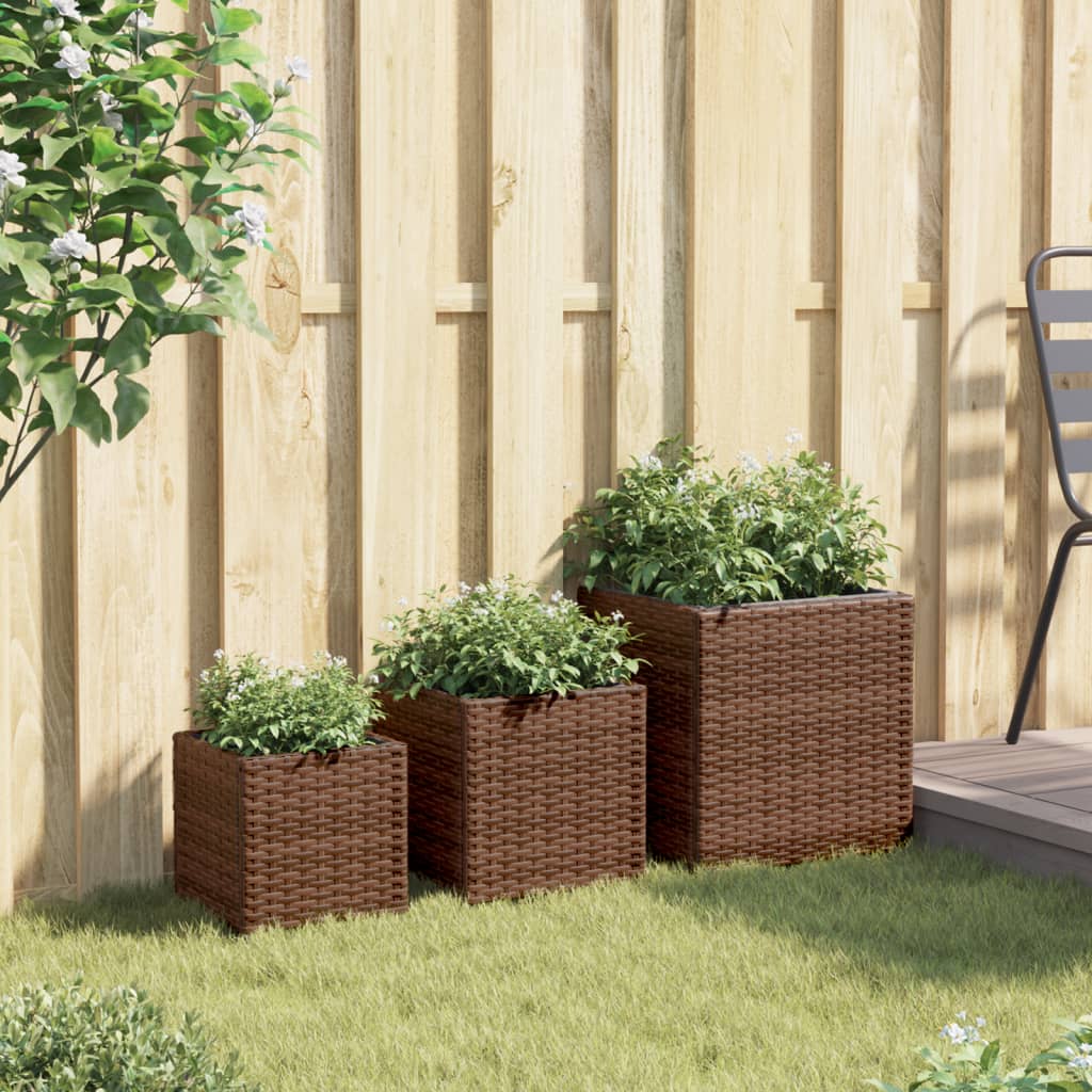 Vidaxl Planters 3 St Poly Rattan Brown