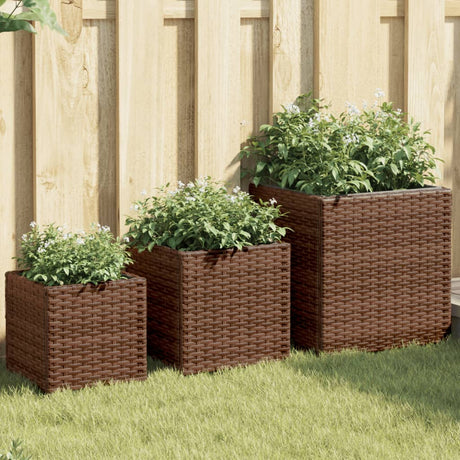 VidaXL jardinières 3 pcs poly rotin marron