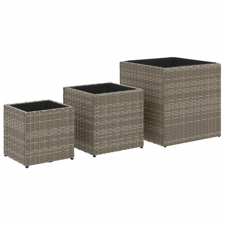 VidaXL jardinières 3 pcs poly rotin gris