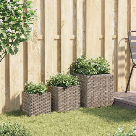 VidaXL jardinières 3 pcs poly rotin gris