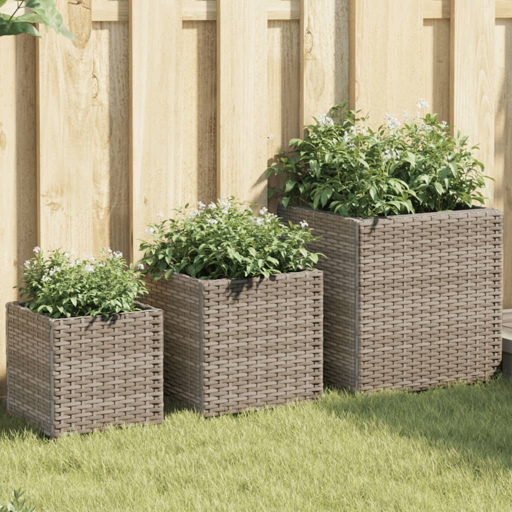 VidaXL jardinières 3 pcs poly rotin gris