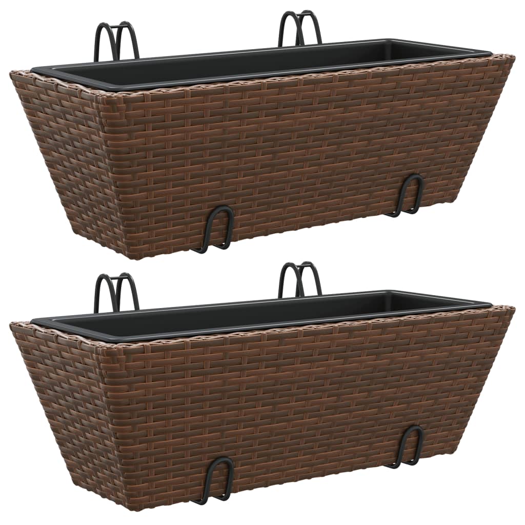 Vidaxl jardinières 2 pcs avec crochets poly rotin marron