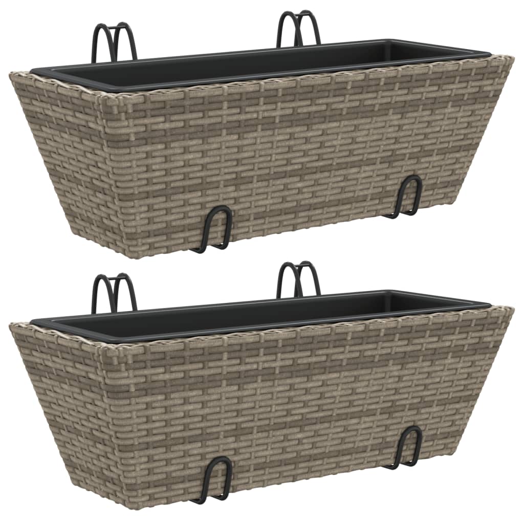 Vidaxl Planters 2 st med Hooks Poly Rattan Gray