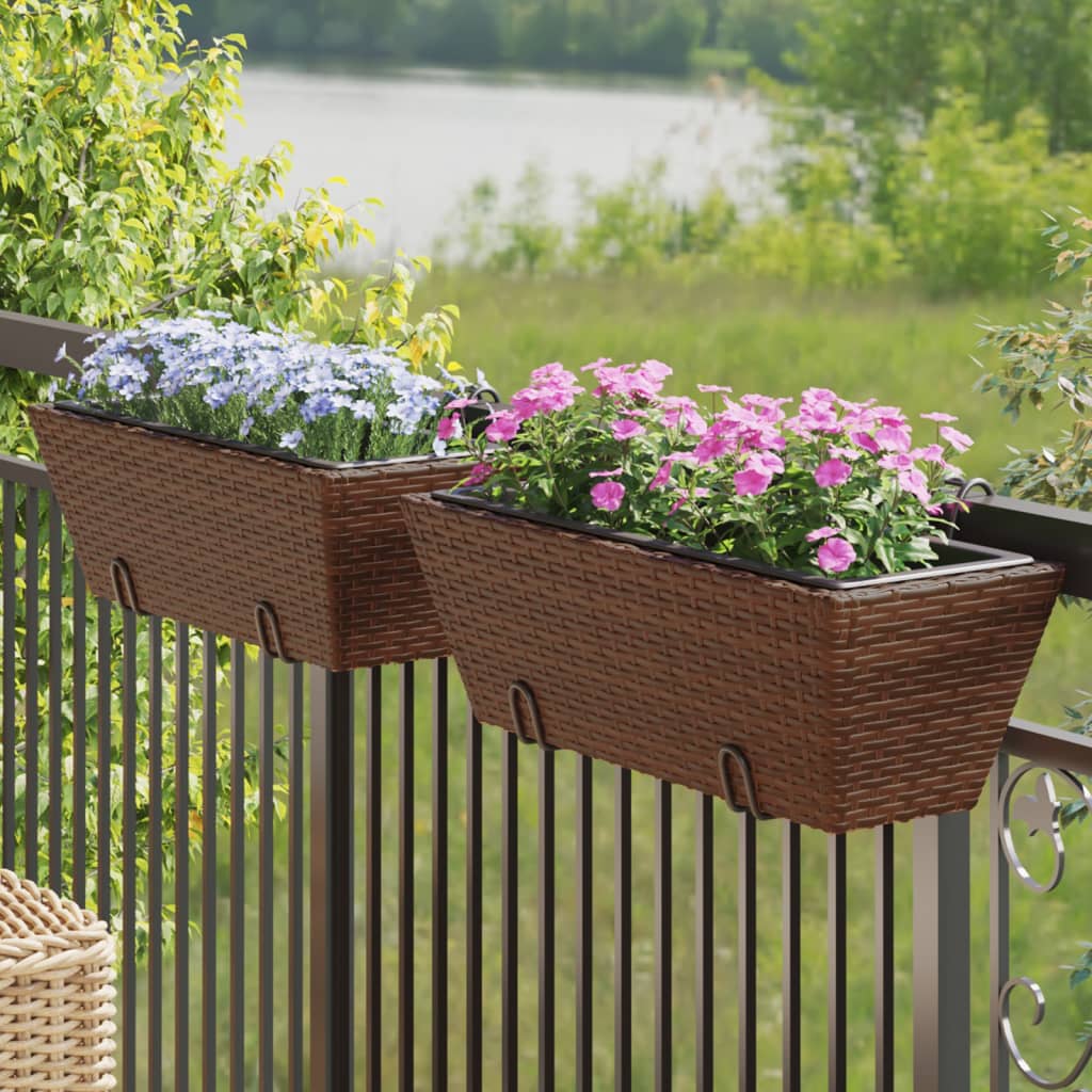 Vidaxl Planters 2 st with hooks Poly Rattan Brown