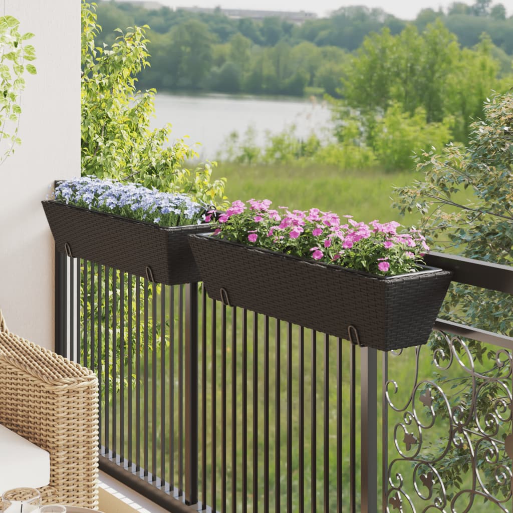 Vidaxl Planters 2 Sts mat Haken pottan rettan schwaarz