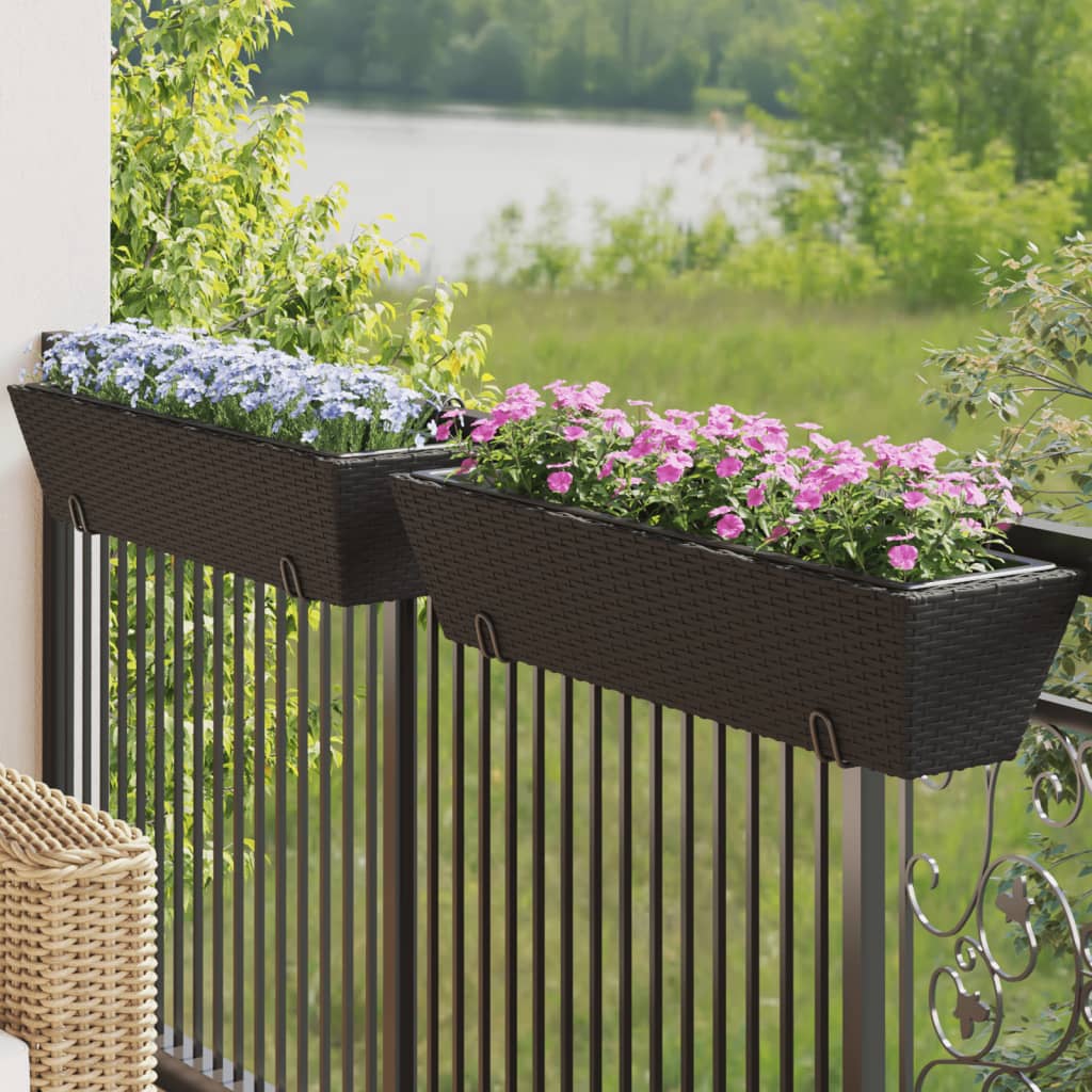 Vidaxl Planters 2 Sts med kroker Poly Rattan Black