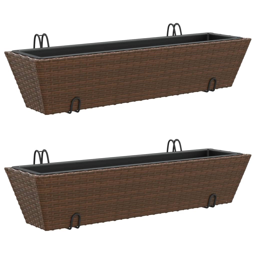 Vidaxl Planters 2 st with hooks Poly Rattan Brown