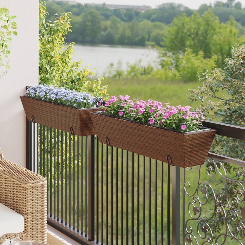 Vidaxl Planters 2 st with hooks Poly Rattan Brown