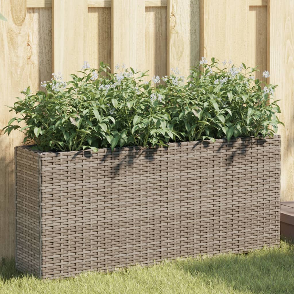 Caja de planificación Vidaxl con 2 macetas 90x20x40 cm Poly Rattan Gray