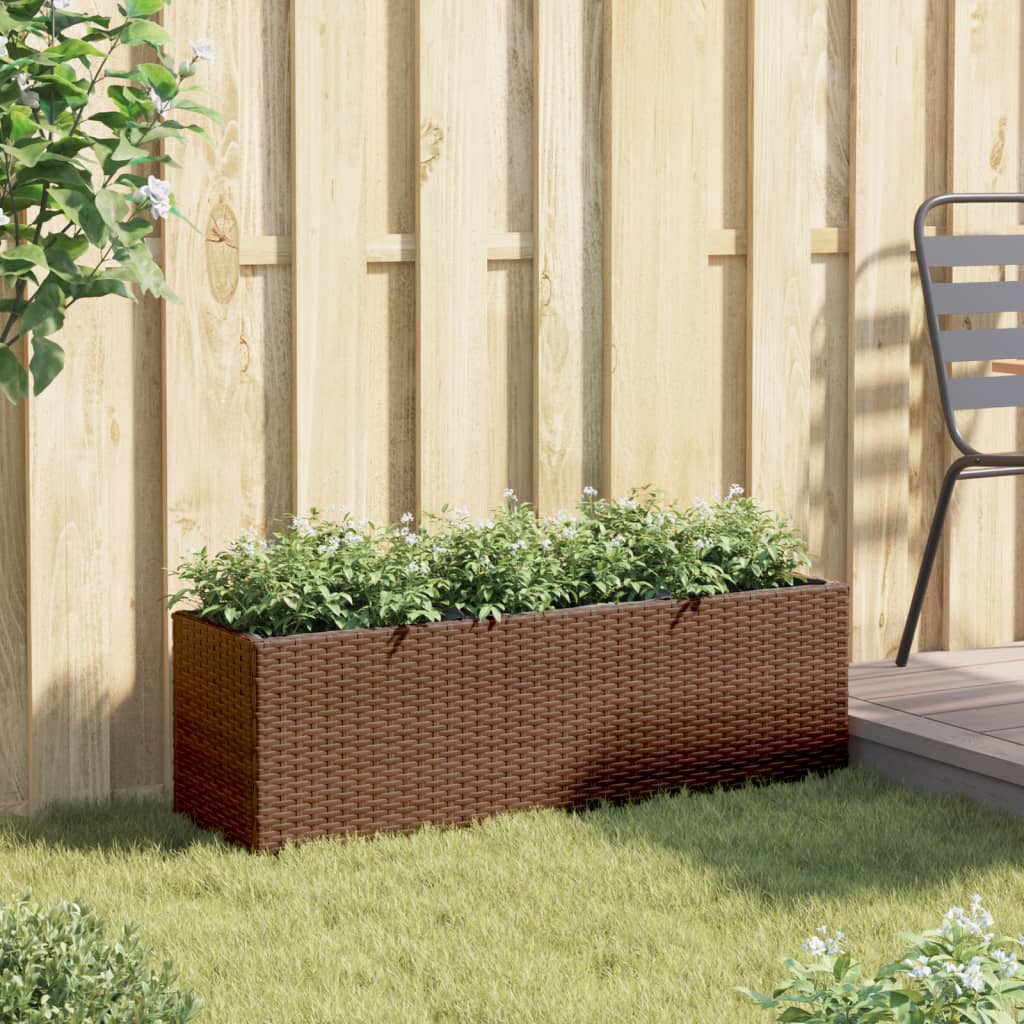 Vidaxl Planter med 3 potter 105x30x32 cm Poly Rattan Brown