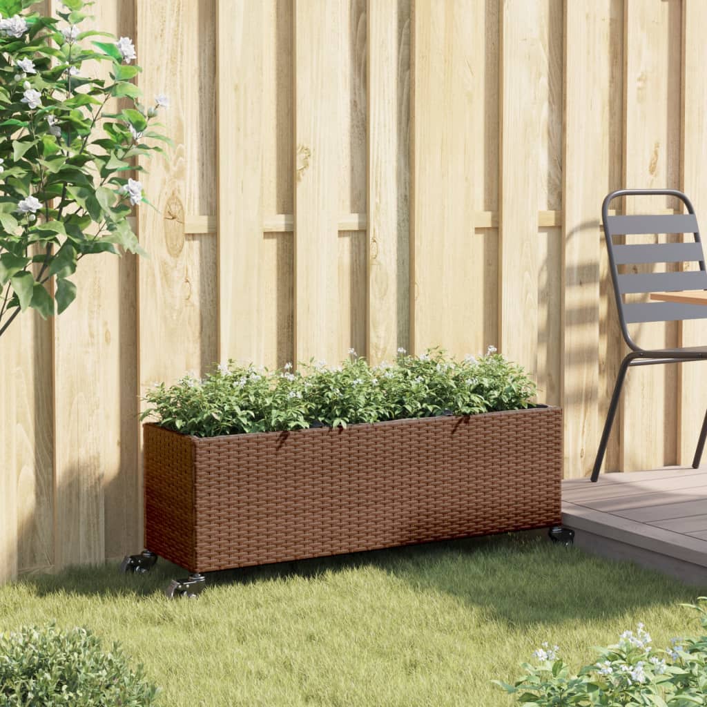 Vidaxl fioriera con ruote 3 pentole 107x32x38 cm poli rattan marrone