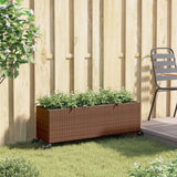 Planteur vidaxl avec roues 3 pots 107x32x38 cm en brun en rotin poly