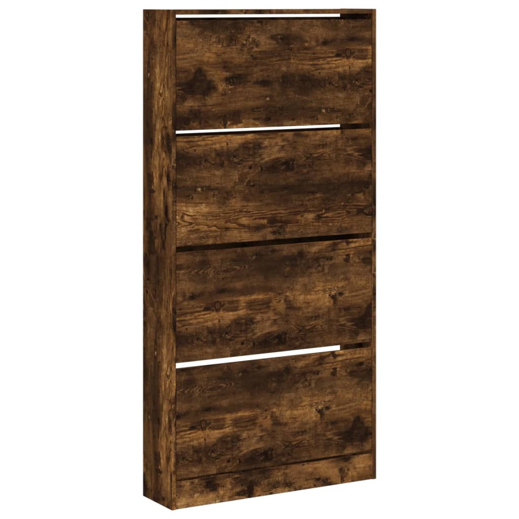 Vidaxl Shoe Cabinet med 4 foldede skuffer 80x21x163,5 cm Røget eg Farve