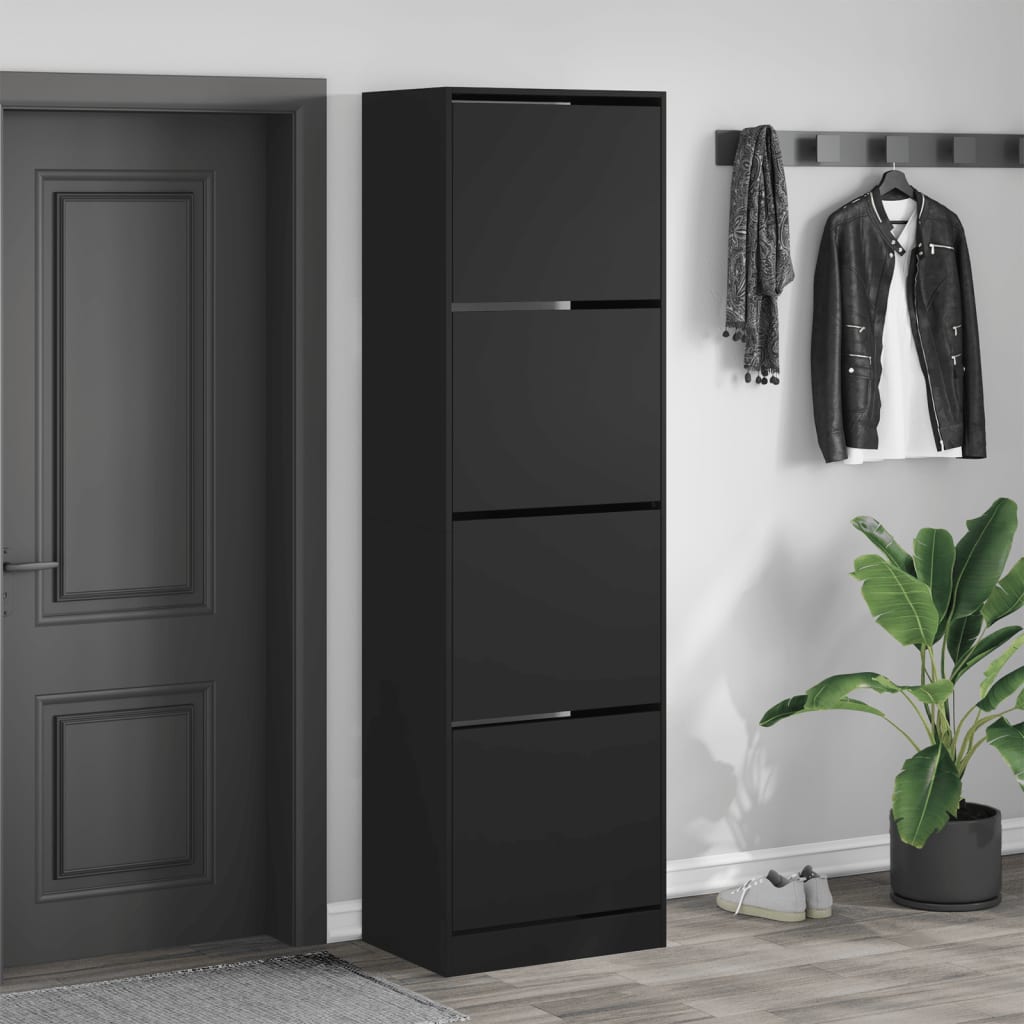 VidaXL shoe cabinet with 4 folding drawers 60x42x204 cm black