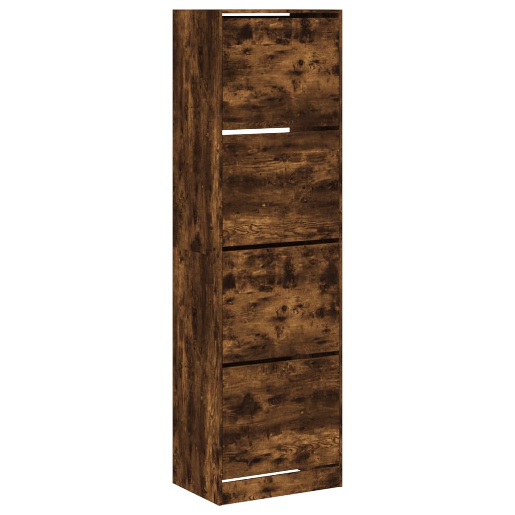 Armoire à chaussures Vidaxl avec 4 tiroirs pliants 60x42x204 cm de chêne fumé de couleur