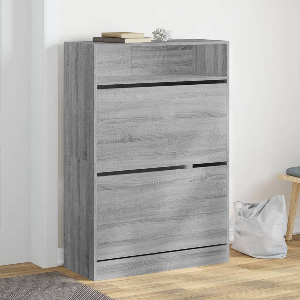 Armoire à chaussures Vidaxl avec 2 tiroirs pliants 80x34x116 cm Gray Sonoma