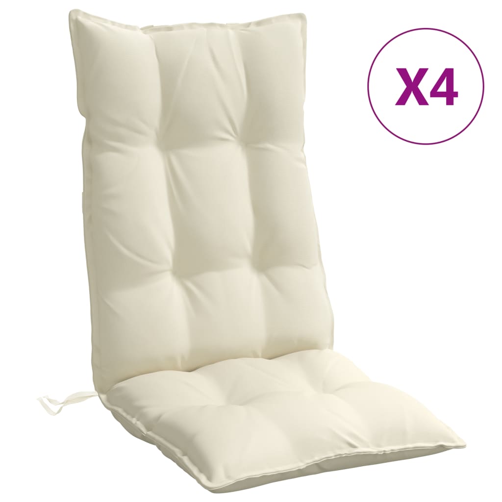 VidaXL coussins de chaise 4 pcs dossier haut tissu oxford couleur crème