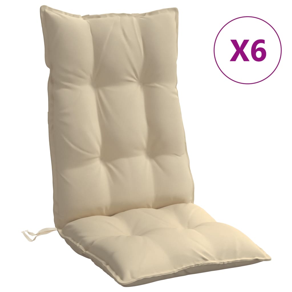 VidaXL coussins de chaise 6 pcs dossier haut tissu oxford beige
