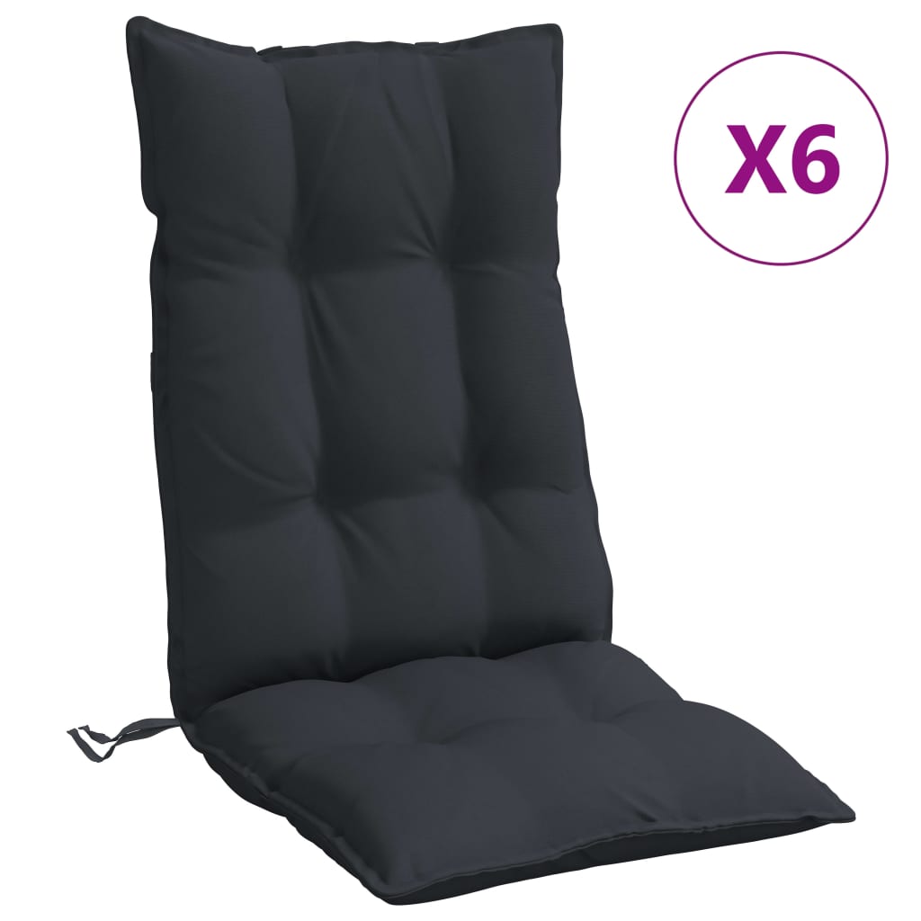 VidaXL coussins de chaise 6 pcs dossier haut tissu oxford noir