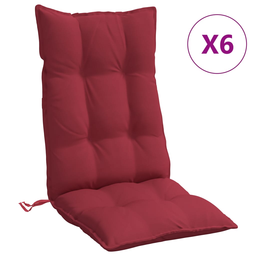 Cojines de silla de Vidaxl 6 st de alto oxford tela vino rojo