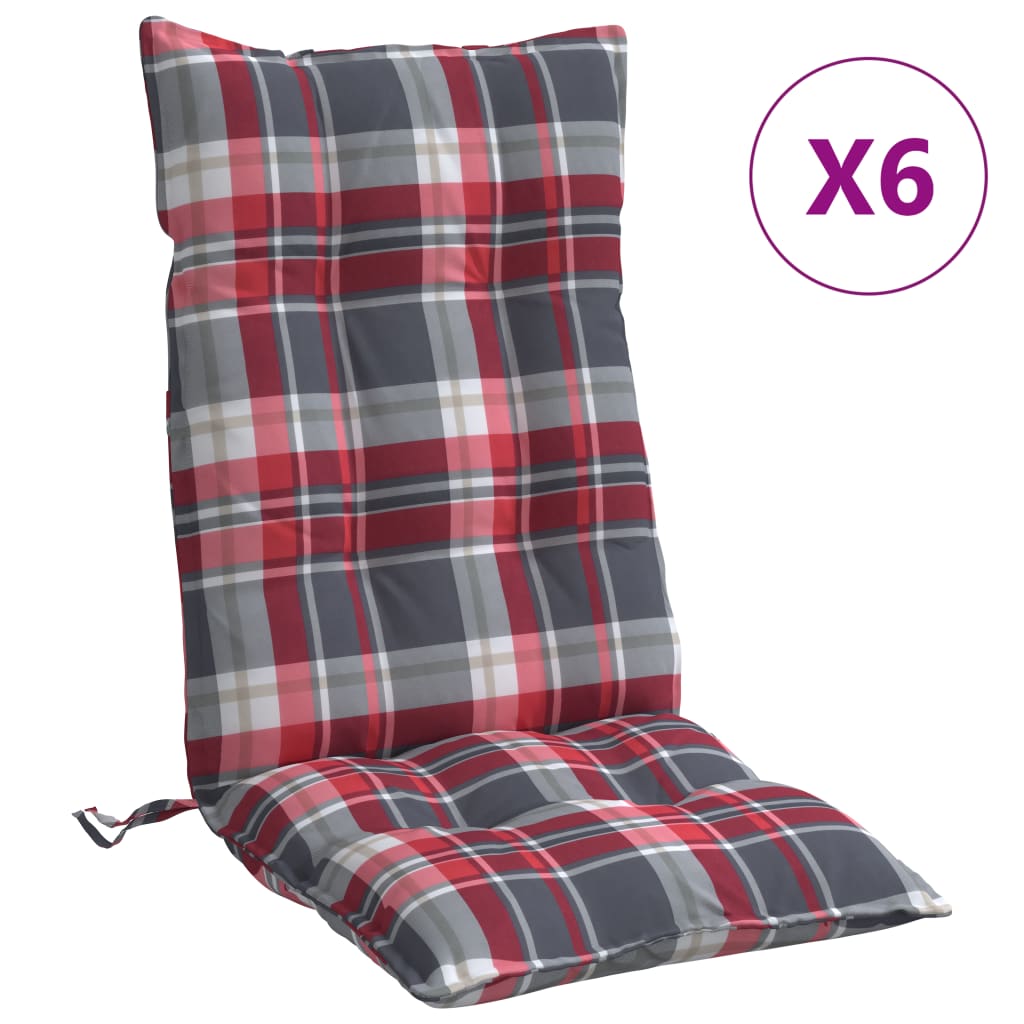 VidaXL coussins de chaise 6 pcs dossier haut motif losange tissu oxford rouge