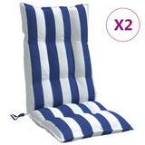 Vidaxl stoelkussens 2 st hoge rug gestreept stof wit en blauw